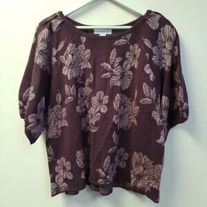 Liz Claiborne Sweater Size Xl Floral Short Sleeve Metallic Purple Thread New​